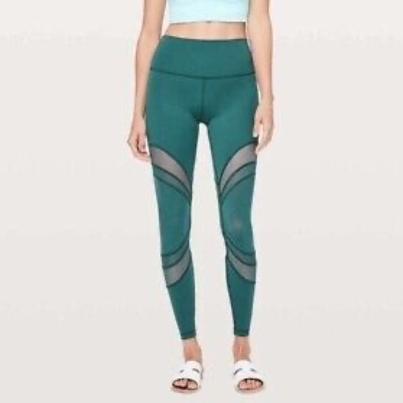 Lululemon Size 8 Seek The Heat Tight 28” Mesh Leggings Green Jasper - Picture 1 of 5